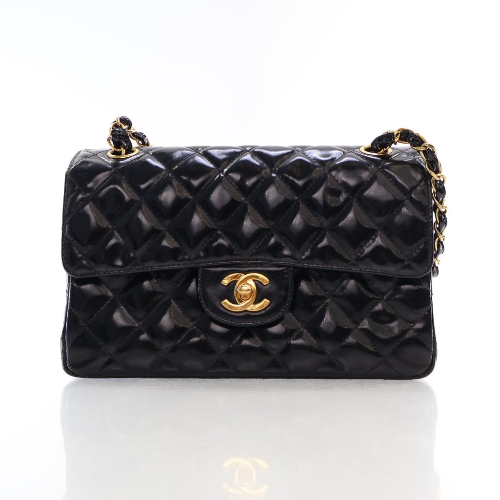 Chanel Vintage Small Black Patent Double Sided Flap Bag