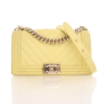 Chanel Boy Bag Old Medium Yellow Caviar