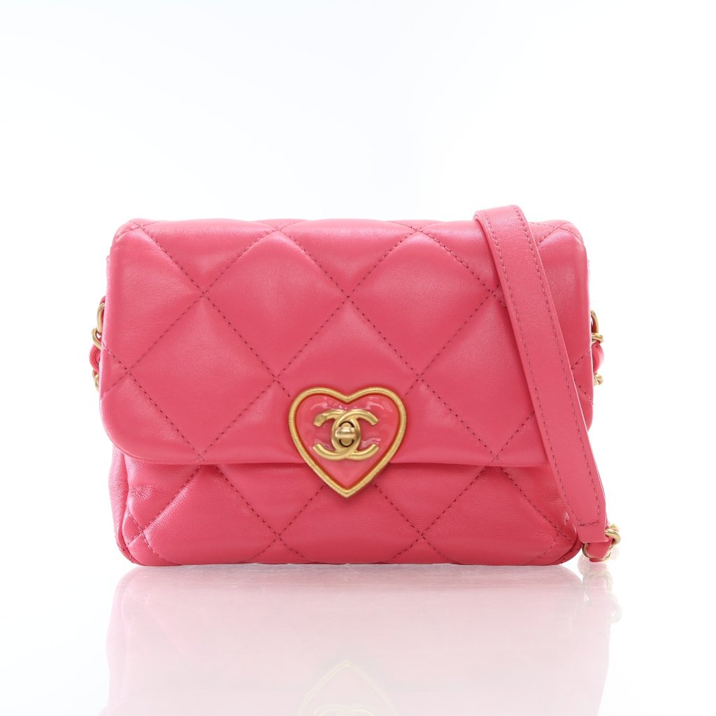 Chanel Coco Love CC Heart Mini Flap Pink Lambskin - Luxe Du Jour