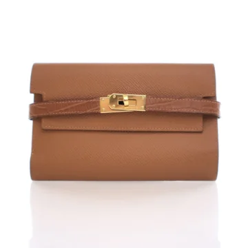 Hermes Gold Alligator Tri-Fold Kelly Touch Wallet