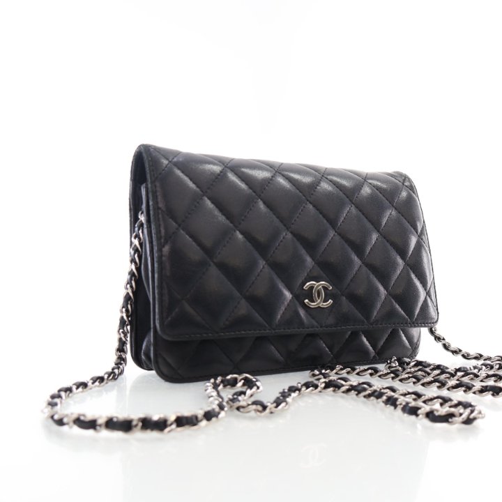 Chanel Wallet On Chain (WOC) Black Silver Lambskin - Luxe Du