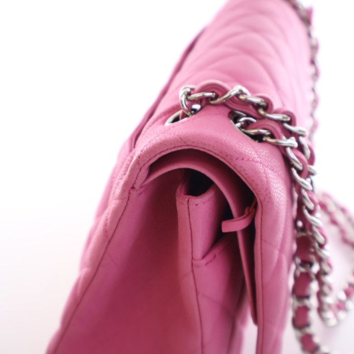 Chanel Classic Jumbo Flap Pink Caviar Silver Handbag - Luxe