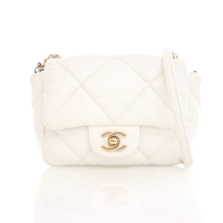 Chanel Mini White Lambskin Square Bubbly Flap Bag - Luxe Du Jour