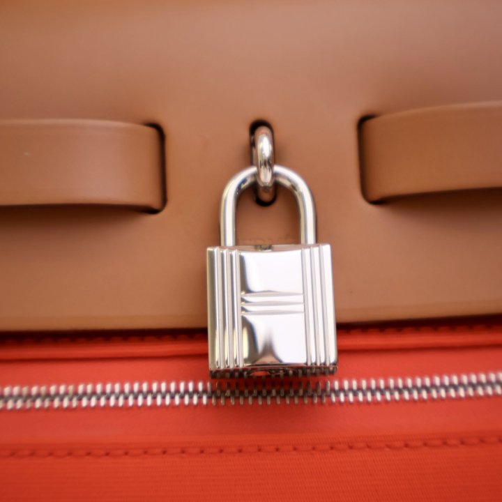 Hermes Herbag Backpack Toile Canvas and Orange Leather w/Silver Cadena Lock/Key Sell Hermès Toile Canvas Herbag 50 Bag - Nude | HuntStreet.com main image 2