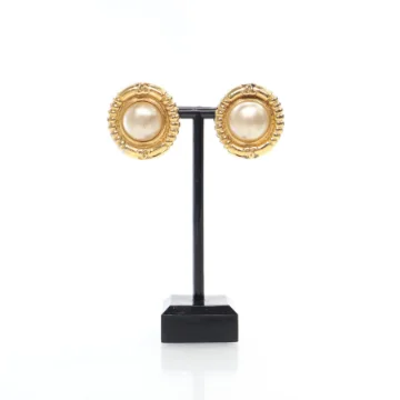 Chanel Circle Pearl Clip On Earrings