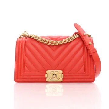 Chanel Medium Red Calfskin Chevron Boy Bag
