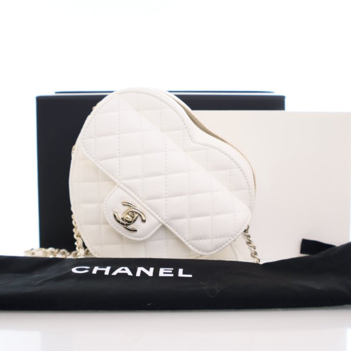 Chanel Large White Lambskin Heart Bag Luxe Du Jour