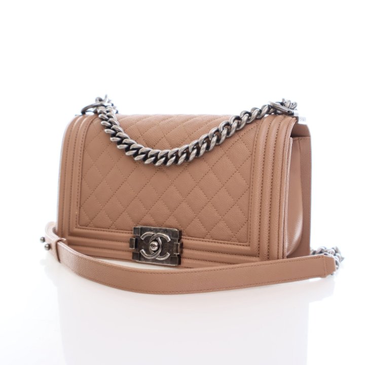 Chanel Medium Beige Caviar Boy Bag - Luxe Du Jour