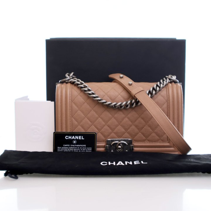 Chanel Medium Beige Caviar Boy Bag - Luxe Du Jour
