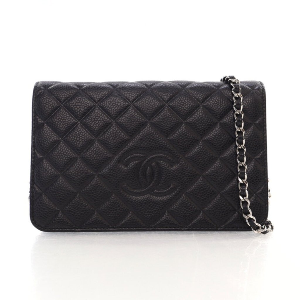 小物 CHANEL CC Mark Wallet Caviar Skin Black Chanel CC Logo Matelasse Caviar Skin Compact Wallet Black