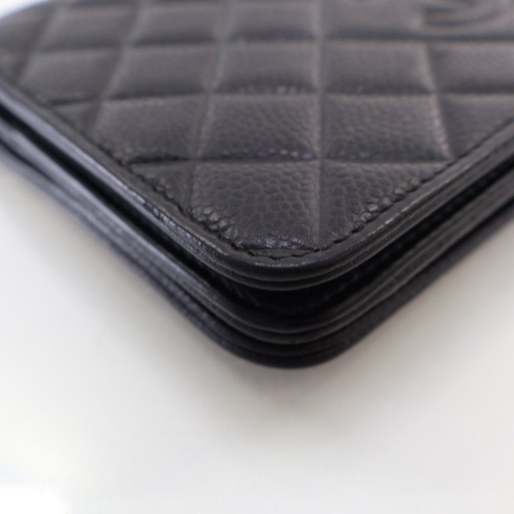 Chanel Diamond CC Wallet On Chain (WOC) Black Caviar SHW - Luxe Du