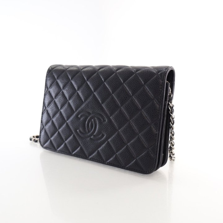 Chanel Diamond CC Wallet On Chain (WOC) Black Caviar SHW - Luxe Du