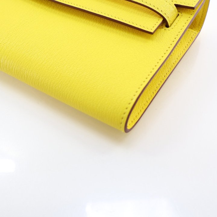Hermes Jaune Citron Chevre Mysore Kelly To Go Wallet - Luxe