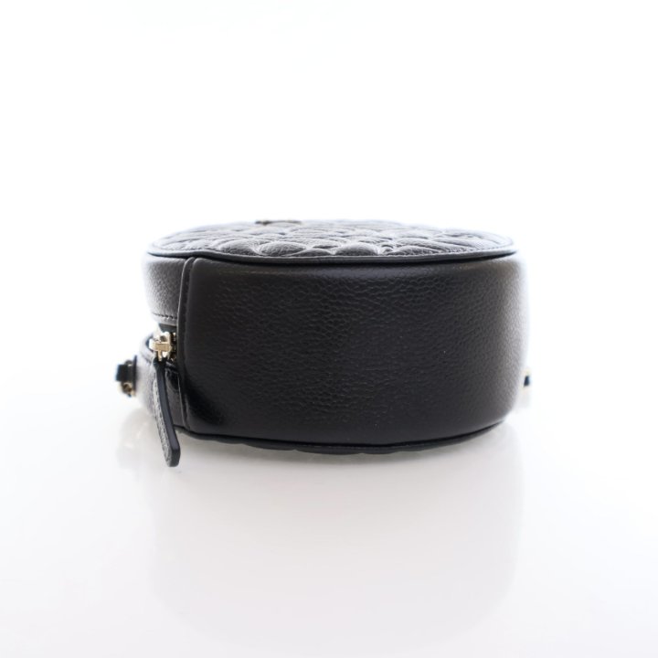 Chanel Camellia Embossed Round Clutch With Chain Black Caviar