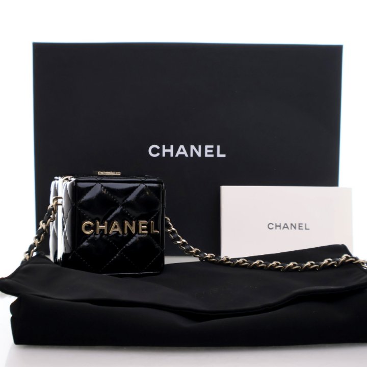 Chanel Black Patent Cube Clutch On Chain - Luxe Du Jour