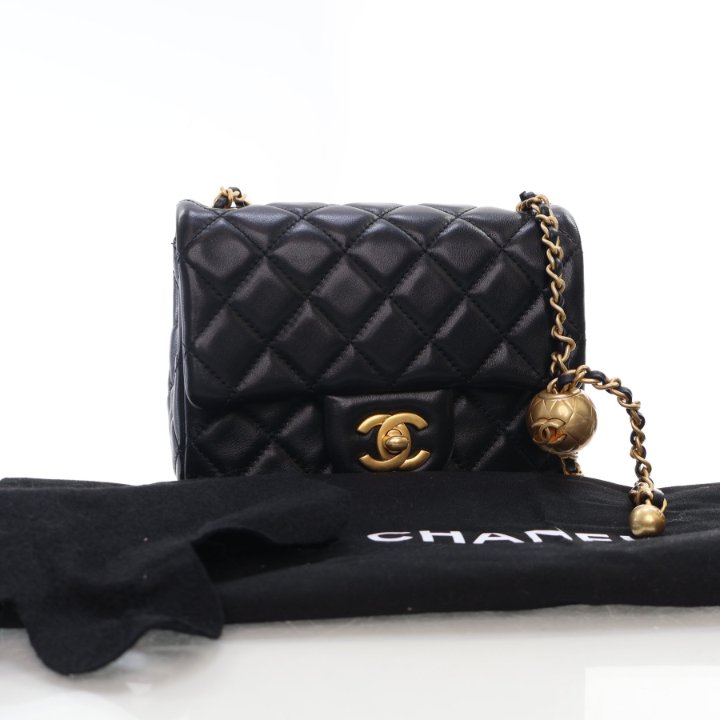 Chanel Mini Square Pearl Crush Black Lambskin - Luxe Du Jour