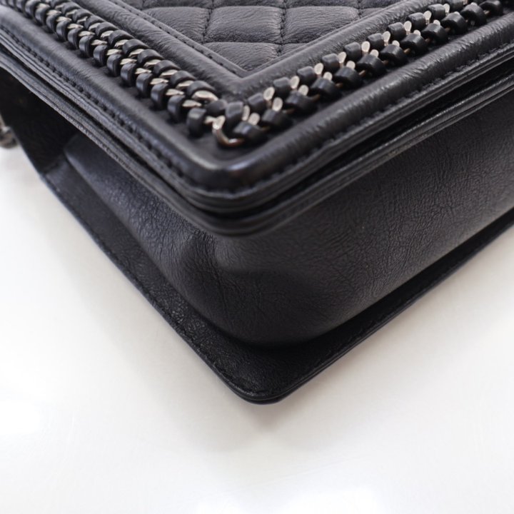 【ヴィンテージ】Rank:S☆Chanel Black Boy Medium 25CM バック Chanel BOY CHANEL 25 Lambskin Chain Shoulder Bag Black