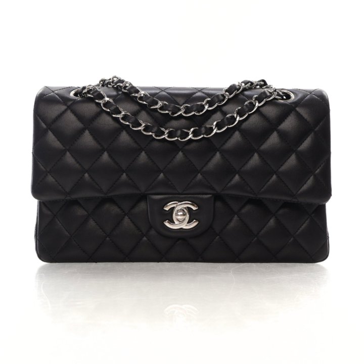 【ヴィンテージ】Rank:S☆Chanel Black Classic Medium Flap Bag CHANEL Vintage Classic Medium Single Flap Lambskin Shoulder