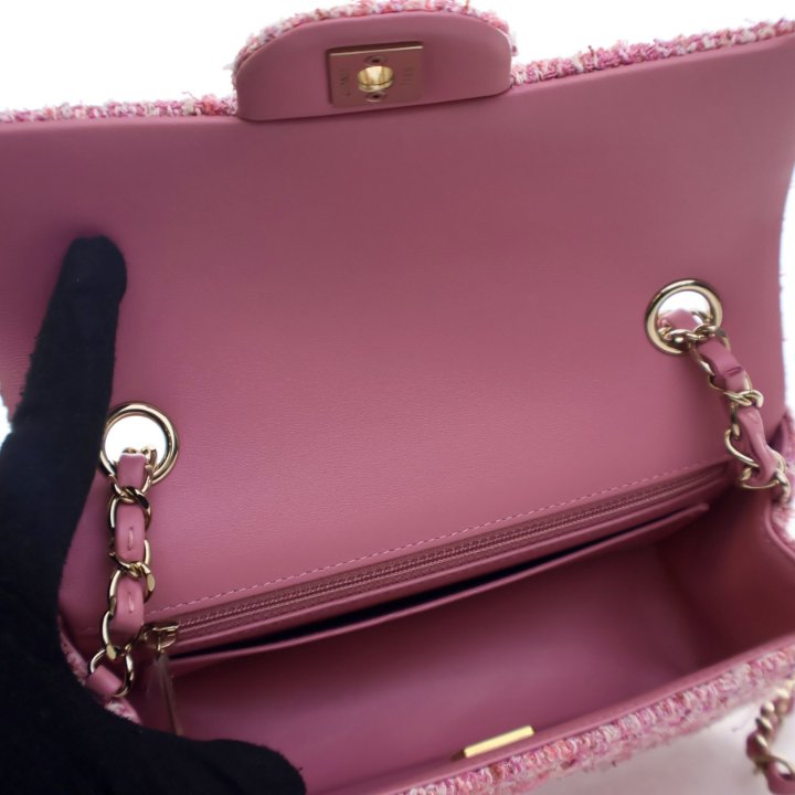 Chanel Mini Pink Tweed Rectangular Classic Flap Bag - Luxe Du Jour