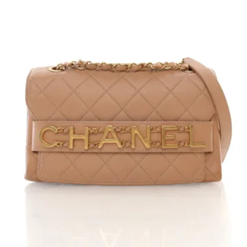 Chanel Logo Enchanted Flap Bag Medium Beige Calfskin