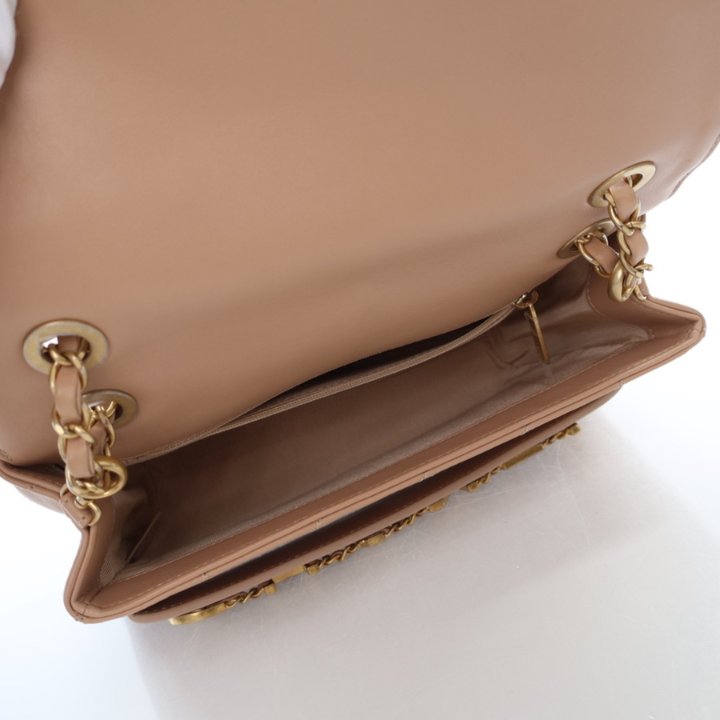 Chanel Logo Enchanted Flap Bag Medium Beige Calfskin - Luxe