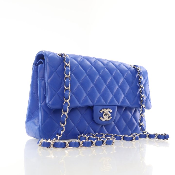 Chanel Medium Blue Lambskin Classic Double Flap Bag - Luxe