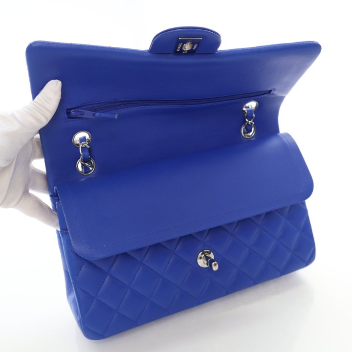 Chanel Medium Blue Lambskin Classic Double Flap Bag - Luxe