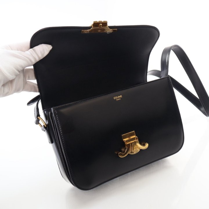 ハンドバッグ CELINE | CLASSIQUE TRIOMPHE BAG SHINY CALFSKIN BLACK Celine Classique Triomphe Shoulder Bag in Shiny Calfskin