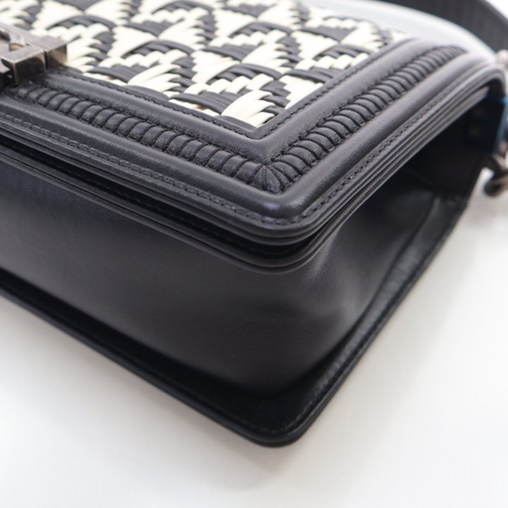 Chanel Medium Bicolor Woven Calfskin Boy Bag - Luxe Du Jour