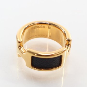 ♢HERMES♢Olympre♢GM♢ HERMES Olympe GM Ring Gold Plated Epsom leather Black Used