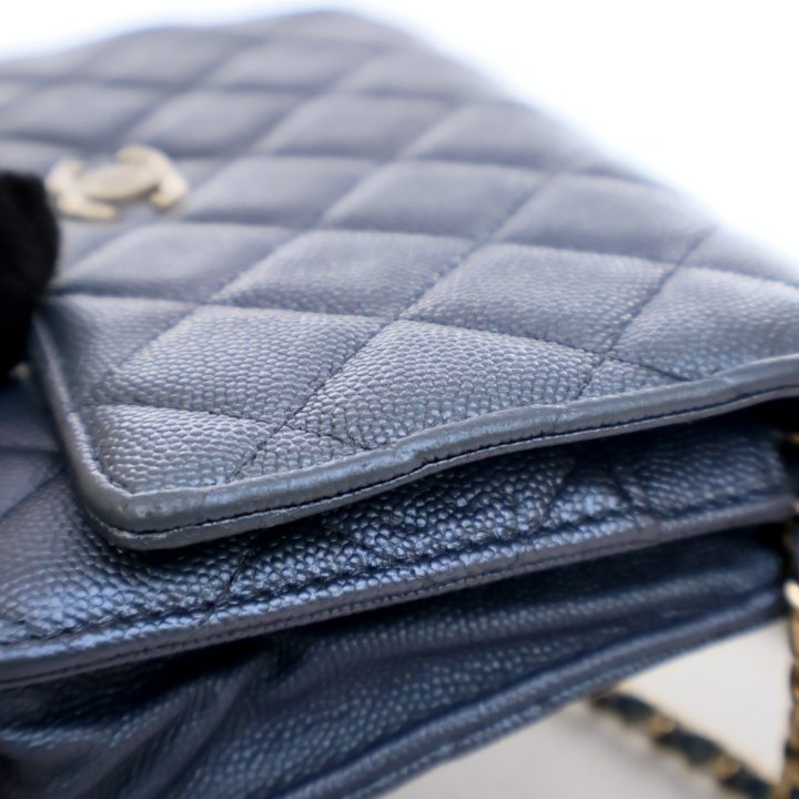 Chanel Blue Iridescent Caviar Classic Wallet on Chain (WOC