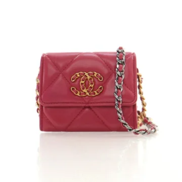Chanel Red Lambskin 19 Cardholder on Chain