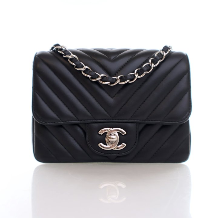 Chanel Mini Black Lambskin Chevron Square Flap Bag Luxe Du Jour
