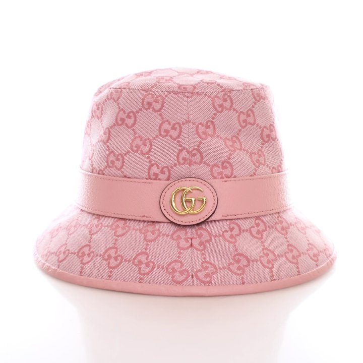 Gucci Pink Bucket Hat with Gold Logo NWT GUCCI NYLON BUCKET PINK HAT GG logo Gold Size M | eBay main image 2