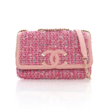Chanel Medium Pink Tweed CC Filigree Flap
