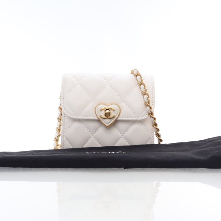 Chanel Mini White Lambskin CC Enamel Heart Crossbody Bag