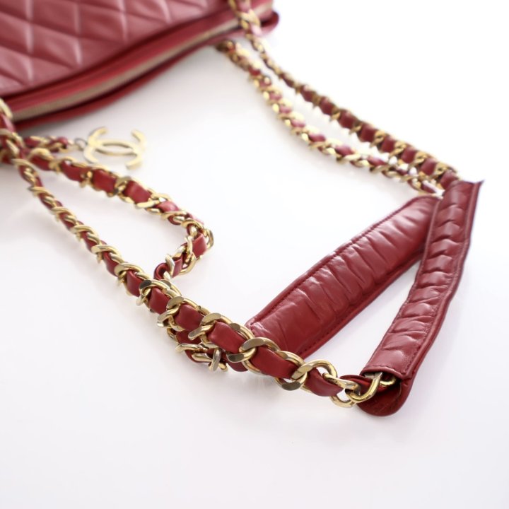 Chanel Vintage Large Red Lambskin Shopping Tote - Luxe Du Jour