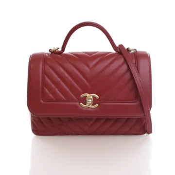 Chanel Red Aged Calfskin Chevron Top Handle