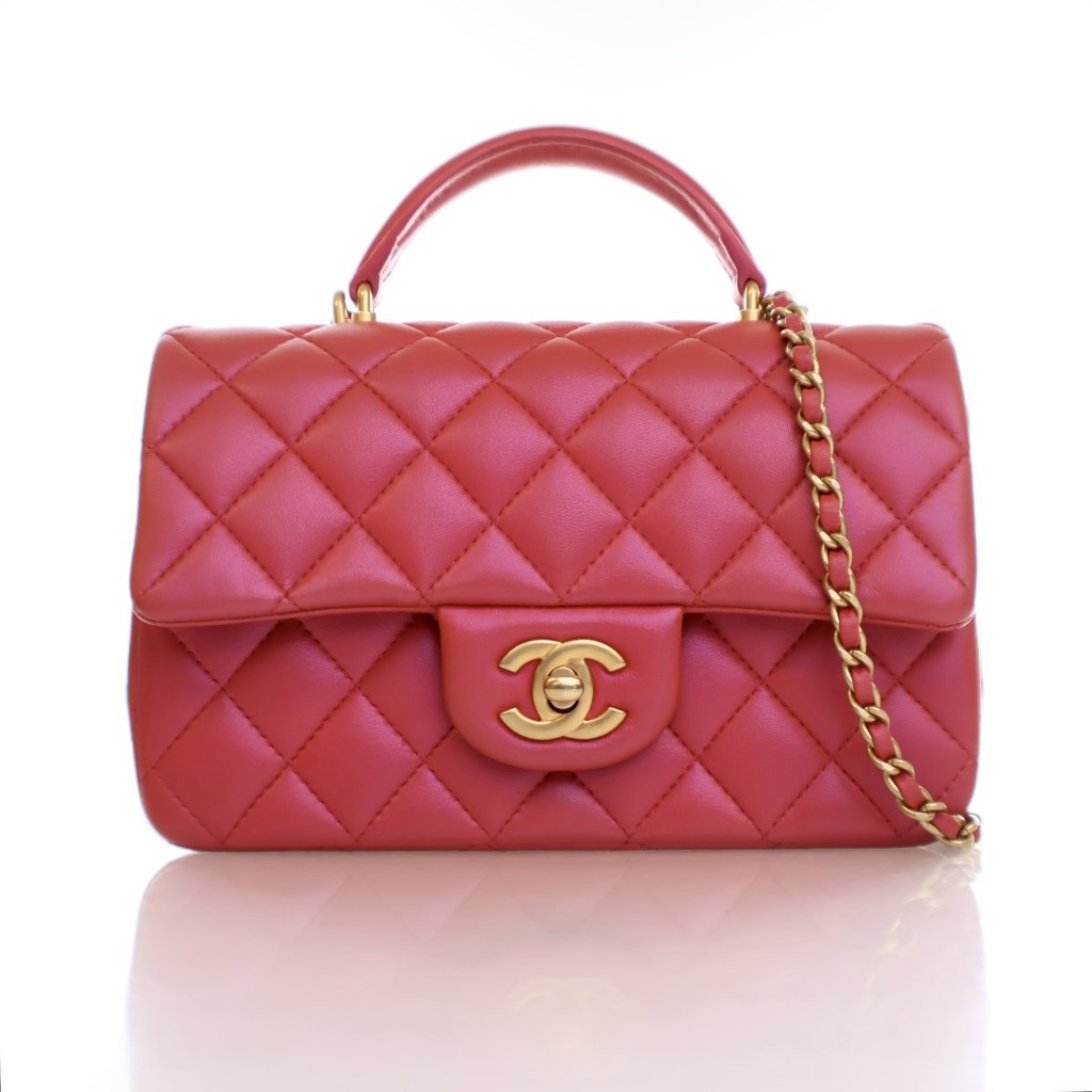 Chanel Mini Red Lambskin Rectangle Top Handle - Luxe Du Jour