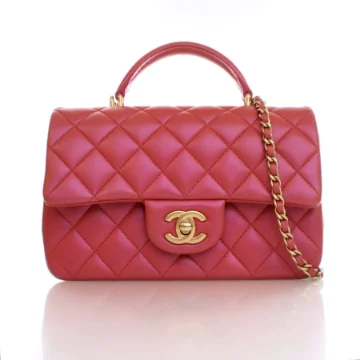 Chanel Mini Red Lambskin Rectangle Top Handle