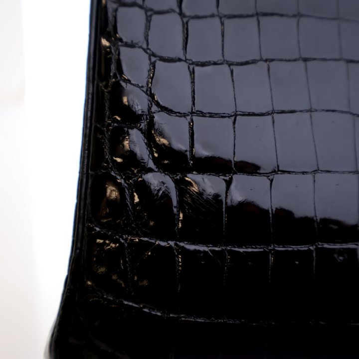 HERMES 黒 レザー ジレバロック刺繍 サイド クロコカスタム サイズ52