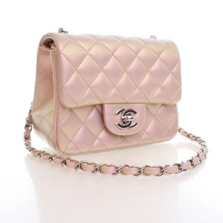 Chanel Mini Pink Iridescent Lambskin Square Classic Flap Bag
