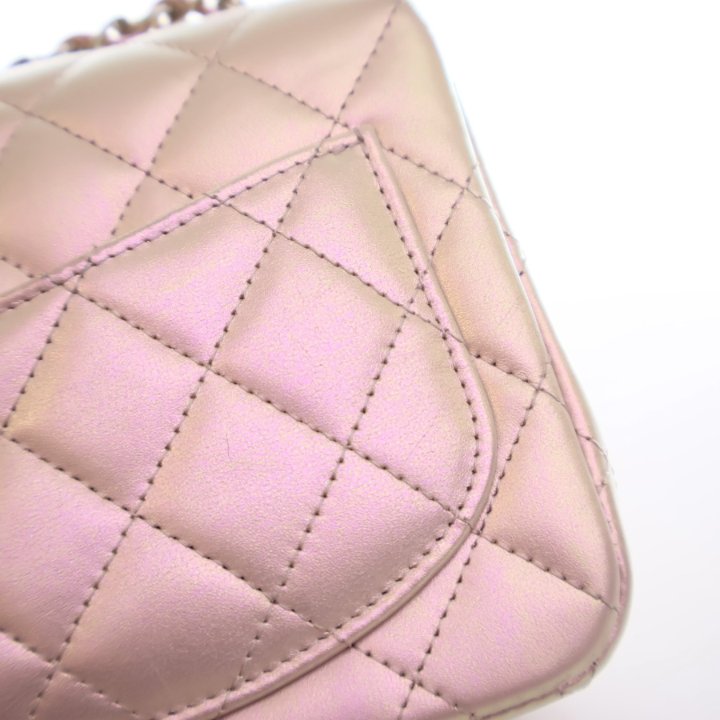 Chanel Mini Pink Iridescent Lambskin Square Classic Flap Bag
