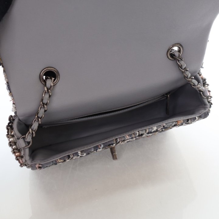 Chanel Mini Grey Tweed River Of Pearls Flap Bag - Luxe Du Jour