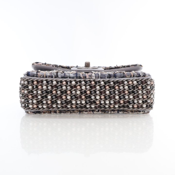 Chanel Mini Grey Tweed River Of Pearls Flap Bag - Luxe Du Jour