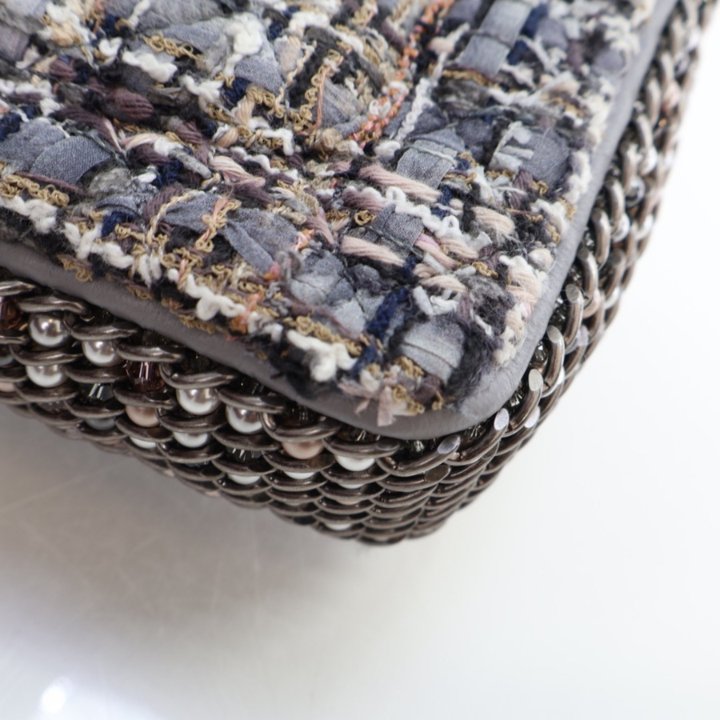 Chanel Mini Grey Tweed River Of Pearls Flap Bag - Luxe Du Jour