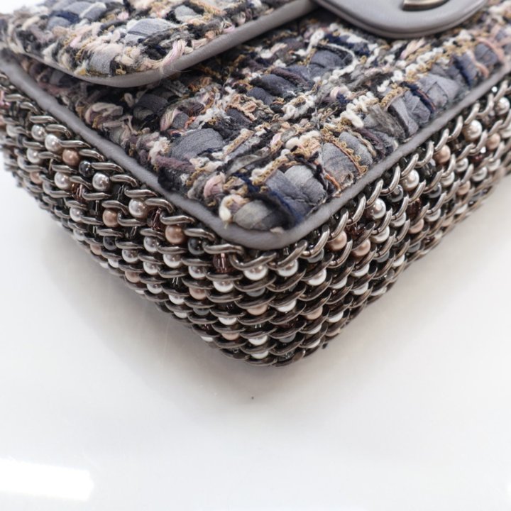 Chanel Mini Grey Tweed River Of Pearls Flap Bag - Luxe Du Jour
