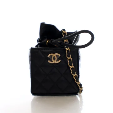 Chanel Mini Black Calfskin Drawstring Bucket Bag