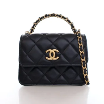 Chanel Lambskin Black Top Handle Clutch