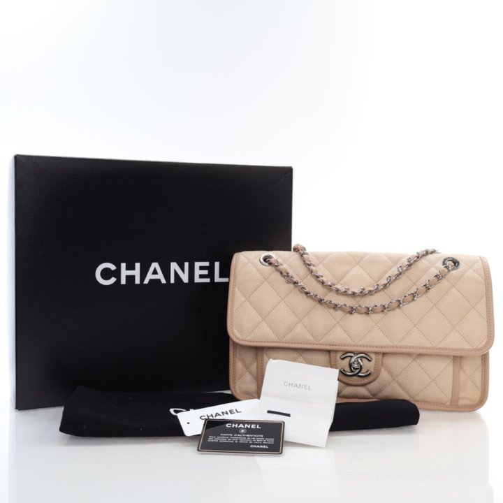 Chanel Medium Beige Caviar French Riviera Flap - Luxe Du Jour